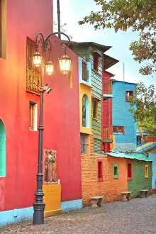 Buenos Aires Prints: The Caminito de La Boca illuminated in late evening, La Boca, Buenos Aires, Argentina
