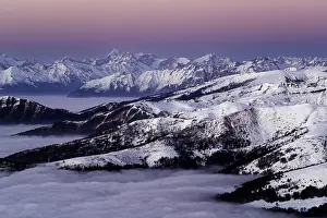 Italian Valley Prints: Camonica Valley and Adamello Group photographed from Monte Guglielmo in a winter sunset