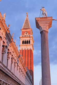 Pillar Prints: The Campanile & the column of St. Theodore, in St. Mark's square, Venice, Italy