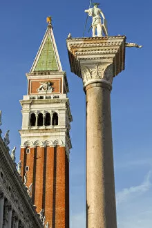 Campanile, St. Marks Square, Column of St. Theodore, Venice, Veneto, Italy