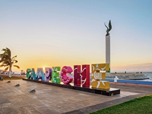 Figure Prints: Campeche Letters and The Mayan Angel monument at the Waterfront