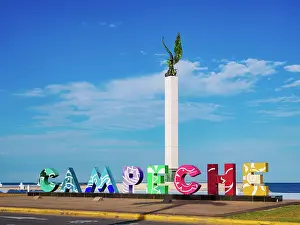 Figure Prints: Campeche Letters and The Mayan Angel monument at the Waterfront of Campeche City