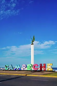 Figure Prints: Campeche Letters and The Mayan Angel monument at the Waterfront of Campeche City
