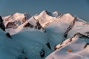 Glacier Prints: Camping with tent surrounded by Monte Rosa glaciers