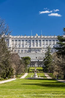 Images Dated 6th April 2018: Campo del Moro park with Royal Palace of Madrid or Palacio Real de Madrid in the