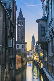 Street Lights Prints: Campo San Barnaba and Ca Rezzonico at dusk, Venice, Veneto, Italy