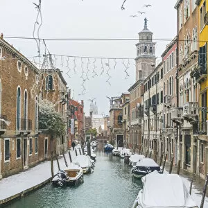 Images Dated 1st March 2018: Campo San Barnaba, with pristine snow, Venice, Veneto, Italy