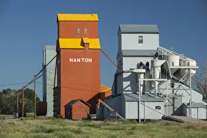 Prairie Prints: Canada, Alberta, Nanton, grain silo buildings