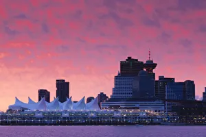 Canada, British Columbia, Vancouver, city view and Canada Place from Coal Harbour