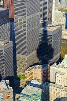 Images Dated 6th January 2012: Canada, Ontario, Toronto, CN Tower falling on Toronto-Dominion Centre Buildings