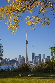 Canada, Ontario, Toronto, View of CN Tower and city skyline from Center Island
