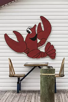 Images Dated 26th March 2019: Canada, Prince Edward Island, Summerside, lobster cartoon on wall of seafood restaurant