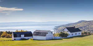 Images Dated 13th October 2017: Canada, Quebec, Capitale-Nationale Region, Charlevoix, Sainte Irenee, elevated view of farm and St