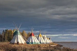 Gaspe Prints: Canada, Quebec, Gaspe Peninsula, Gesgapegiag, Mic-Mac First Nations tee-pees by