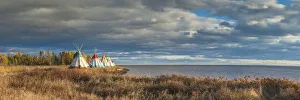 Canada, Quebec, Gaspe Peninsula, Gesgapegiag, Mic-Mac First Nations tee-pees by