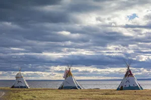 Canada, Quebec, Gaspe Peninsula, Gesgapegiag, Mic-Mac First Nations tee-pees by