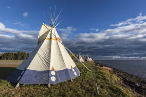 Canada, Quebec, Gaspe Peninsula, Gesgapegiag, Mic-Mac First Nations tee-pees by