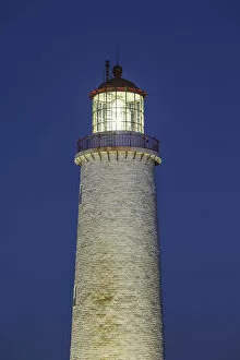 Gaspe Collection: Canada, Quebec, Gaspe Peninsula, Cap-des-Rosiers, Cap-des-Rosiers Lighthouse, dusk