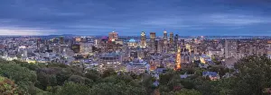 Montreal Prints: Canada, Quebec, Montreal, elevated skyline from Mount Royal, dusk