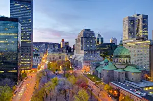 Montreal Prints: Canada, Quebec, Montreal, Place du Canada and Dorchester Square, Cathedral-Basilica