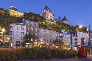 Canada, Quebec, Quebec City, Chateau Frontenac Hotel and buildings along Boulevard Champlain