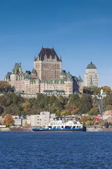 French Canadian Prints: Canada, Quebec, Quebec City, Chateau Frontenac Hotel and Levis ferry on the St