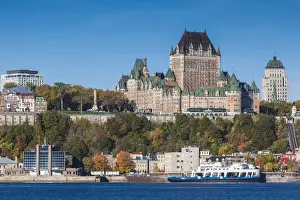 Canada, Quebec, Quebec City, Chateau Frontenac Hotel and Levis ferry on the St