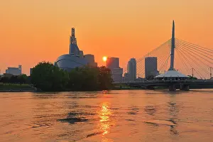 Winnipeg Prints: Canadian Museum for Human Rights (CMHR) and the Esplanade Riel Bridge and the Red River at sunset