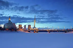 Antoine Predock Architect Prints: Canadian Museum for Human Rights (CMHR) and the Esplanade Rile Bridge in winter