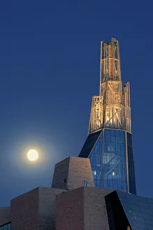 Antoine Predock Architect Prints: Canadian Museum for Human Rights (CMHR) with full moon rising, Winnipeg, Manitoba, Canada