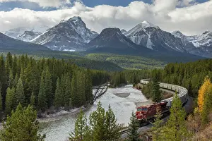 Train Prints: Canadian Pacific Railway train at Morant's Curve in Banff National Park