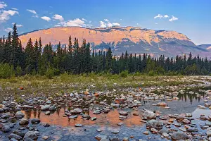 Majestic Rockies Prints: Canadian Rocky Mountains (Chetamon Mountain) reflected in Snaring River at sunrise