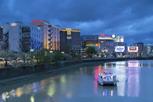 Fukuoka Prints: Canal City complex at dusk, Fukuoka, Kyushu, Japan