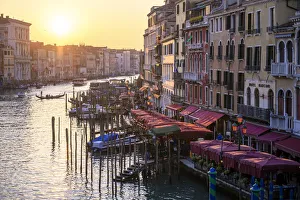 Canal grande at sunset near Rialto Bridge, Venice, Veneto, Italy