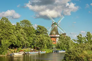 East Frisian Prints: Canal and Green Mill near Greetsiel, East Frisia, Lower Saxony, Germany