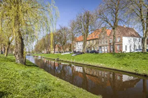 Canal in the old town of Friedrichstadt, North Friesland, Schleswig-Holstein