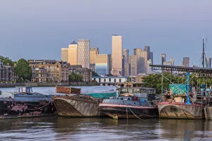 Canary Wharf and River Thames, London, England, UK
