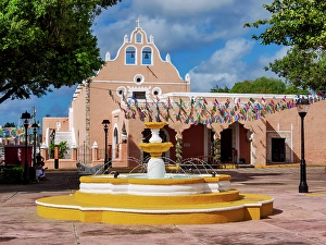 Fountains Prints: Candelaria Church, Valladolid, Yucatan State, Mexico