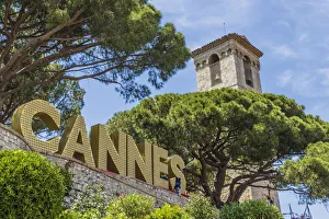 Cannes Prints: Cannes sign at Cannes Castle Museum, old quarter of Le Suquet, Cannes, Cote D Azur