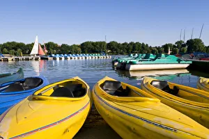 Canoeing Prints: Canoes, Lake Aasee, Muensterland, North Rhine Westphalia, Germany