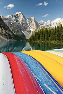 Images Dated 30th November 2016: Canoes on Moraine Lake, Banff National Park, Alberta, Canada