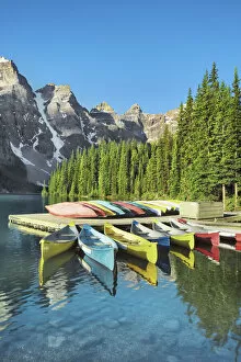 Canoe Gallery: canoes at Moraine Lake - Canada, Alberta, Banff National Park