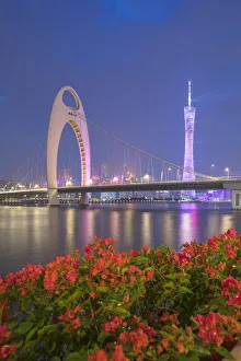 Canton Tower Prints: Canton Tower and Liede Bridge at dusk, Guangzhou, Guangdong, China