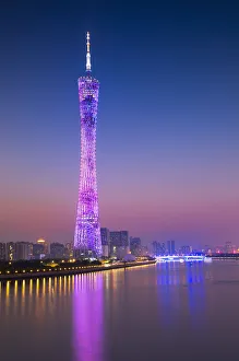 Canton Tower at sunset, Tianhe, Guangzhou, Guangdong, China