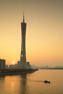 Images Dated 9th March 2017: Canton Tower at sunset, Tianhe, Guangzhou, Guangdong, China
