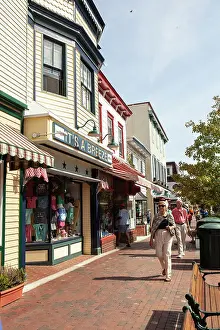 New Jersey Prints: Cape May, New Jersey, victorian architecture of store fronts along washington Street
