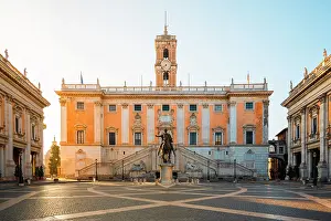 High Key Prints: Capitoline square and Senatorial palace at sunrise. Rome, Lazio, Italy
