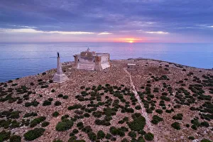 Sea Scape Prints: Capo Passero island at sunrise with the fortress in the foreground