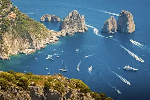 Capri island, Naples, Italy. Aerial view of Faragliioni and coastline from Anacapri