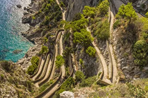 Capri, Napoli, Campania, Italy. Via Krupp at sunset